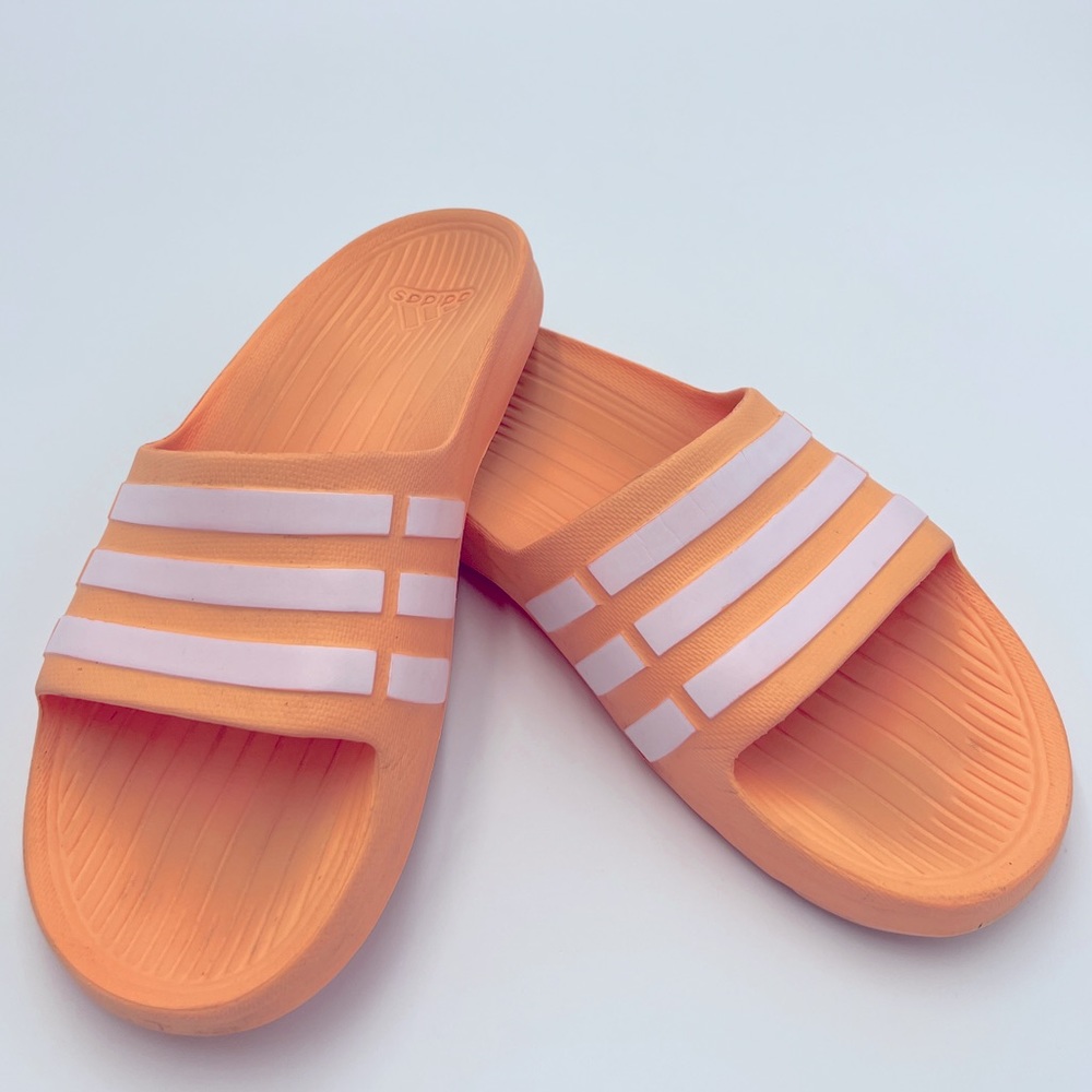 Adidas Slides for Kids- Orange with White Stripes Size K4